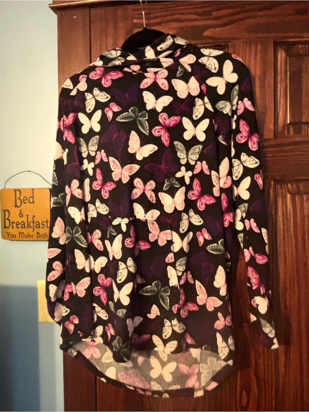 LuLaRoe Amber Butterfly Print Button-Down Top - Black, Pink & Cream